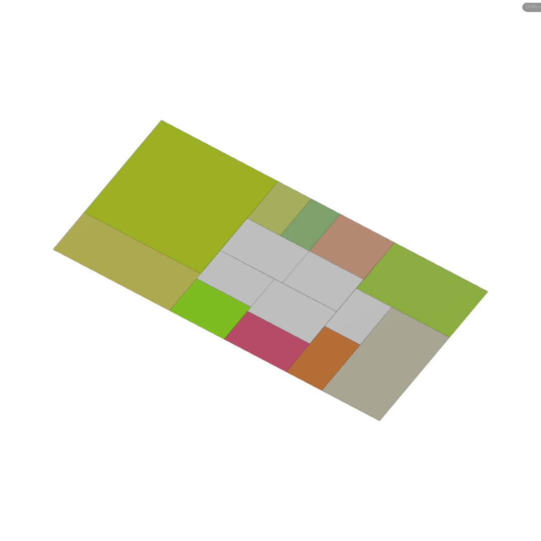 Colored flat Parcel output after the full sequence of cuts