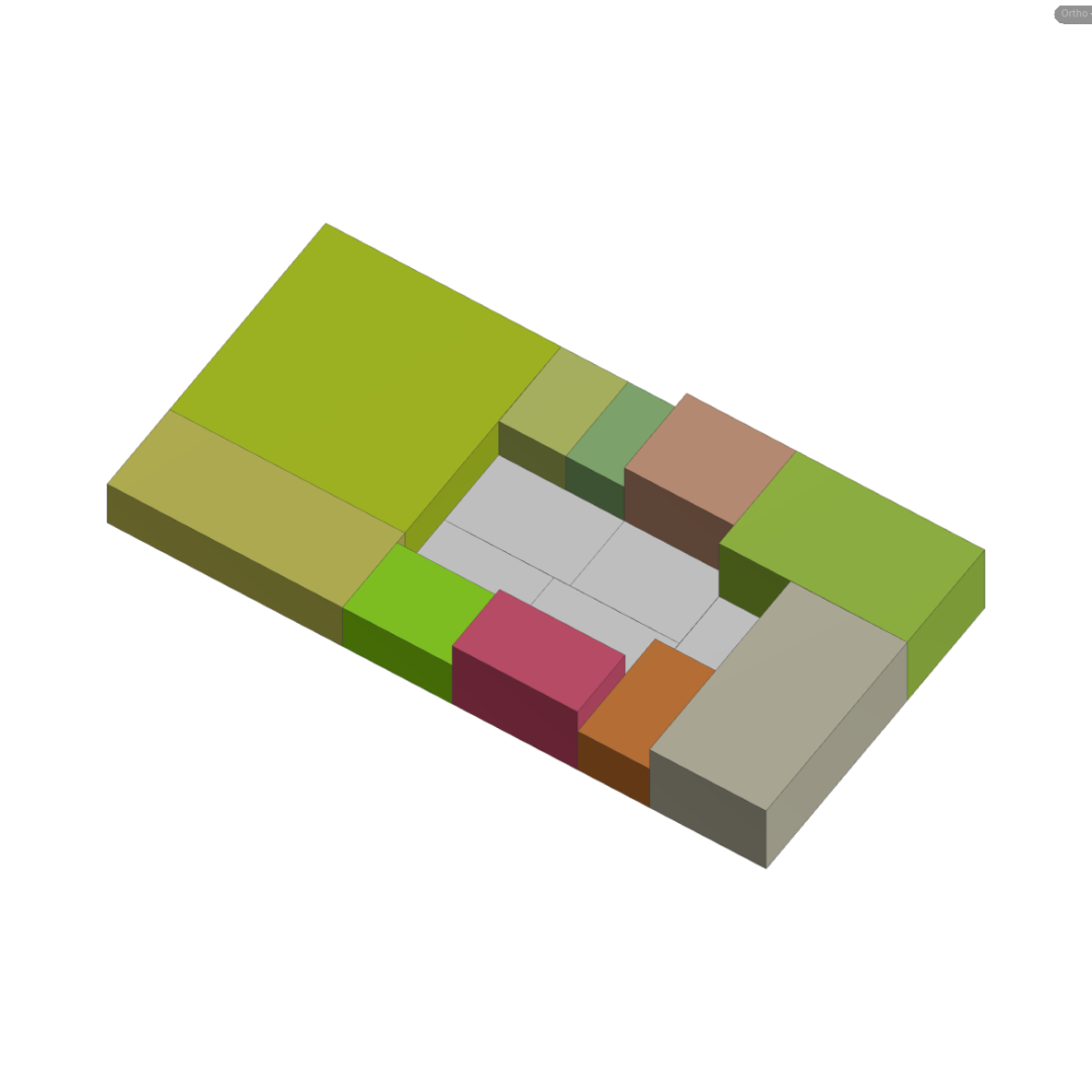 Colored extruded Parcel result with varied building heights